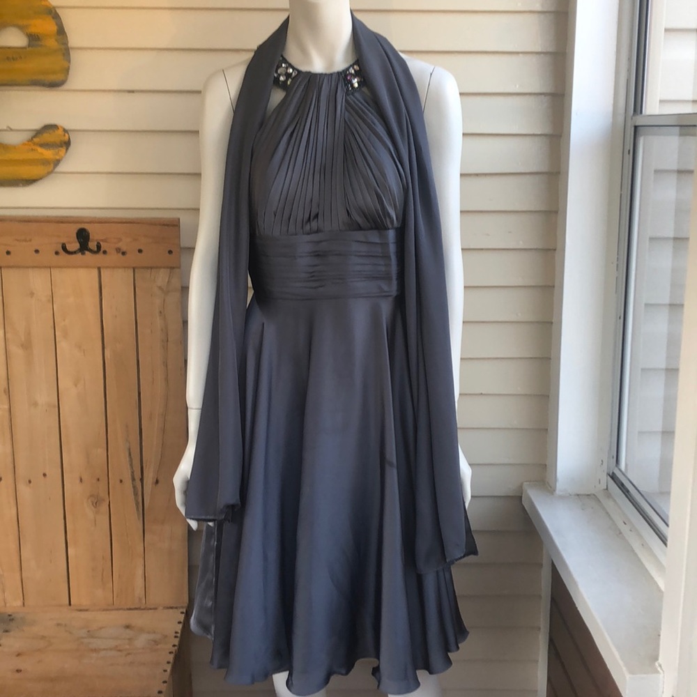 Gray Jeweled Dress with Shawl